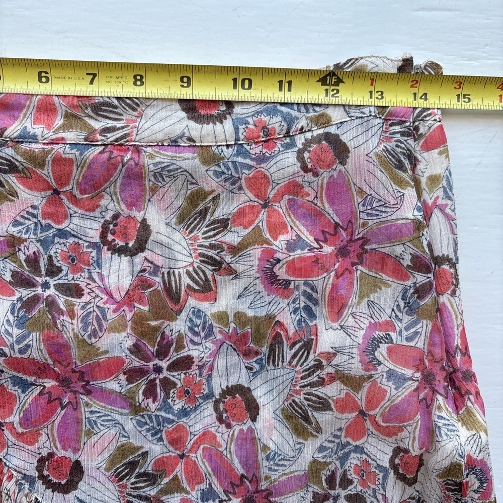 Free People Women 8 Mini Skirt Floral Wrap Pink Ruffle Trim Crinkle Lined Boho - Picture 6 of 7